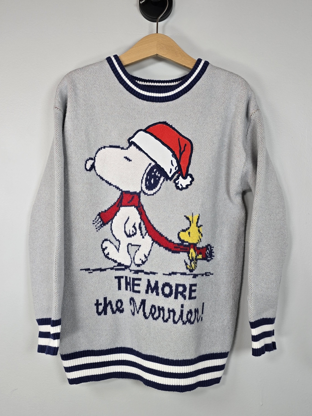 Snoopy Holiday Crewneck Sweater - Light Gray with Red Accent Heavy Knit